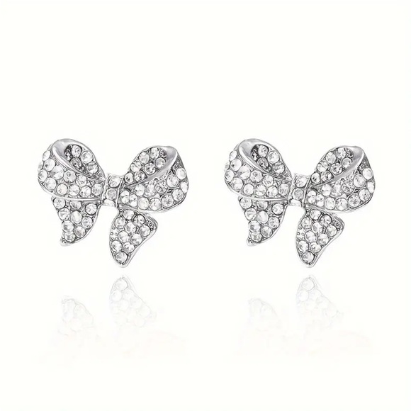 Silver Zircon Bow Stud Earrings - Picture 1 of 3